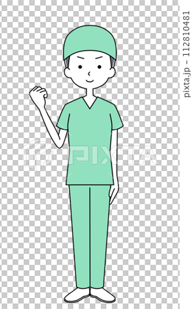 Guts pose illustration of a surgeon (scrub) (female) Guts pose illustration of a surgeon (scrub) (female) 112810481