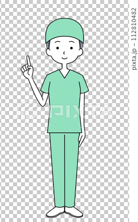 Pointing surgeon illustration (scrub) (female) 112810482