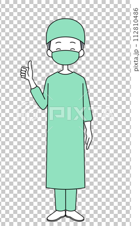 Good sign Illustration of a surgeon (surgical gown) (female) Good sign Illustration of a surgeon (surgical gown) (female) 112810486