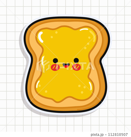 Cute funny Toast with honey sticker. Vector hand drawn cartoon kawaii character illustration icon. Isolated background Toast with honey character concept 112810507