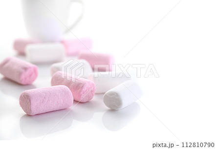 Pink and White Marshmallow candy on white background. Pink and White Marshmallow candy on white background. 112810790