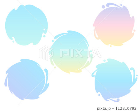 カラフルなグラデーションの水飛沫のシルエットの円形フレームセット カラフルなグラデーションの水飛沫のシルエットの円形フレームセット 112810792
