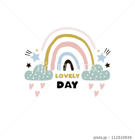 Cute rainbow with lettering phrase. Childish print for nursery, kids apparel,poster, postcard. Vector Illustration 112810938