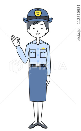 オッケーサイン　女性警察官のイラスト 112810981
