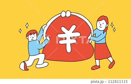 大きな財布を持つ男女のイラスト 家計・お小遣いのイメージ 大きな財布を持つ男女のイラスト 家計・お小遣いのイメージ 112811115