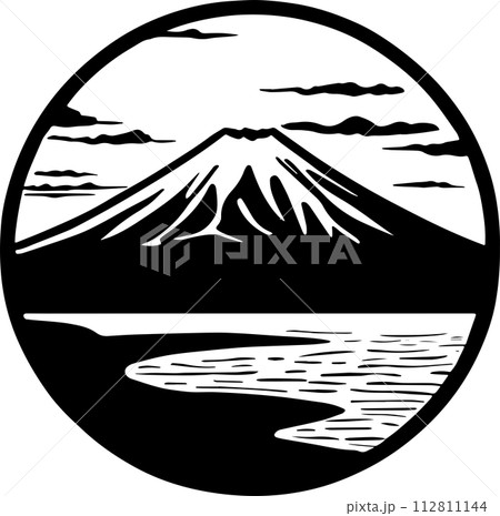 円形窓に入った富士山のアイコン_01_AI生成画像のイラスト素材