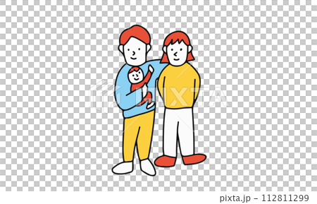 赤ちゃんを抱っこした若い夫婦 出産・育児のイメージイラスト 赤ちゃんを抱っこした若い夫婦 出産・育児のイメージイラスト 112811299