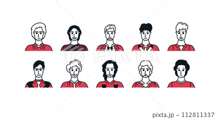 Set of People Avatars with Minimal Cartoon Style and Various Expressions. Male Character Collection 112811337