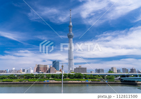 《東京都》スカイツリーの都市風景・隅田公園の眺望 112811500