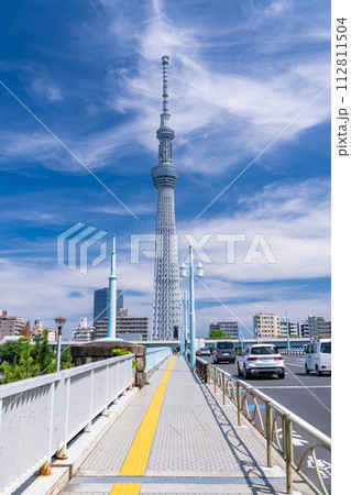 《東京都》スカイツリーの都市風景・言問橋の眺望 112811504