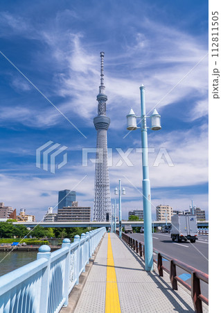 《東京都》スカイツリーの都市風景・言問橋の眺望 112811505