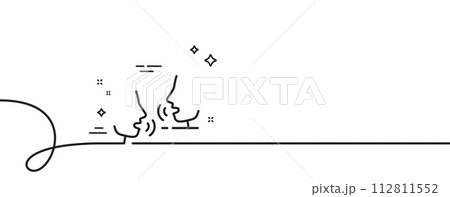 Talk line icon. Continuous one line with curl. People speak sign. Voice speech symbol. Talk single outline ribbon. Loop curve pattern. Vector 112811552