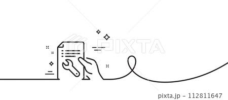 Spanner tool line icon. Continuous one line with curl. Repair service document sign. Fix instruments symbol. Repair document single outline ribbon. Loop curve pattern. Vector 112811647