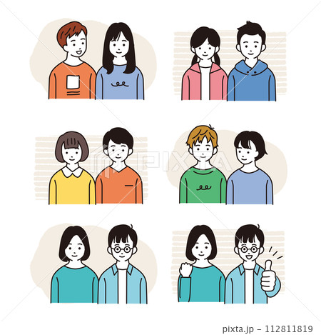 小学生のこども　上半身のイラストセット 112811819