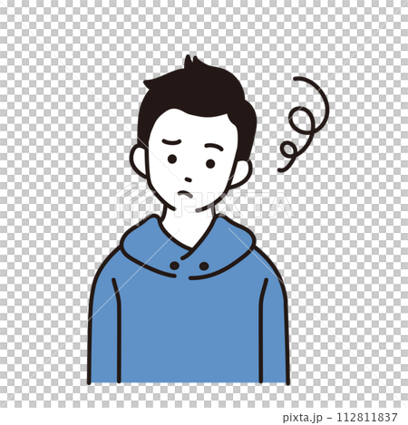 Simple illustration of an elementary school boy, upper body facing forward, troubled expression 112811837