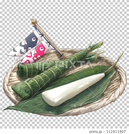Illustration of Boy's Festival chimaki and carp streamer 112811907
