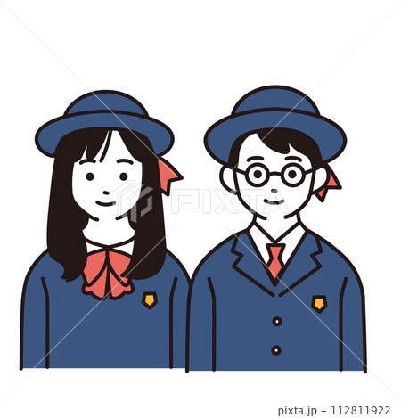 制服を着た小学生のシンプルなイラスト 正面向き上半身 制服を着た小学生のシンプルなイラスト 正面向き上半身 112811922