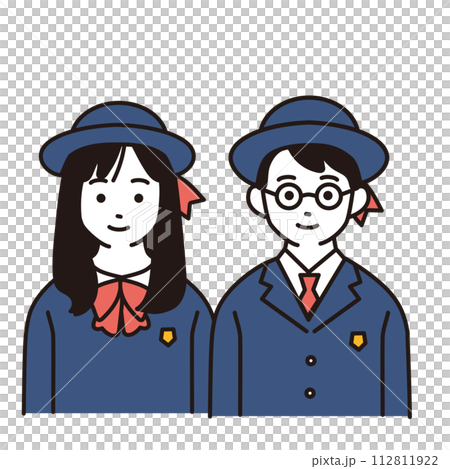 制服を着た小学生のシンプルなイラスト 正面向き上半身 制服を着た小学生のシンプルなイラスト 正面向き上半身 112811922