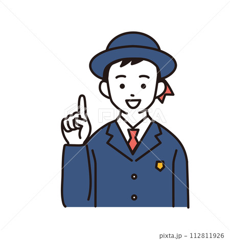 制服を着た小学生のシンプルなイラスト　人差し指を立てる男の子 112811926