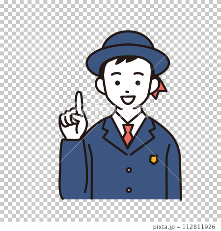 制服を着た小学生のシンプルなイラスト　人差し指を立てる男の子 112811926