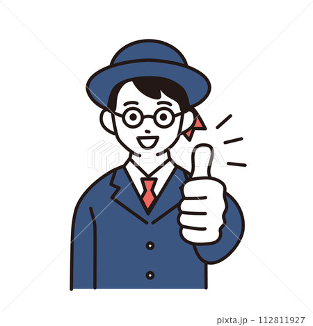 制服を着た小学生のシンプルなイラスト　グッドサインの男の子 112811927