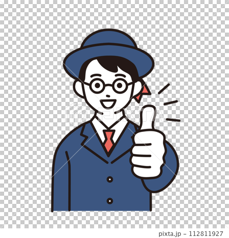 制服を着た小学生のシンプルなイラスト　グッドサインの男の子 112811927