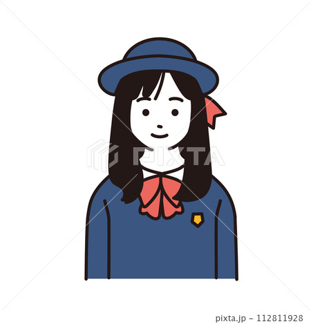 制服を着た小学生のシンプルなイラスト　正面向き上半身　 112811928