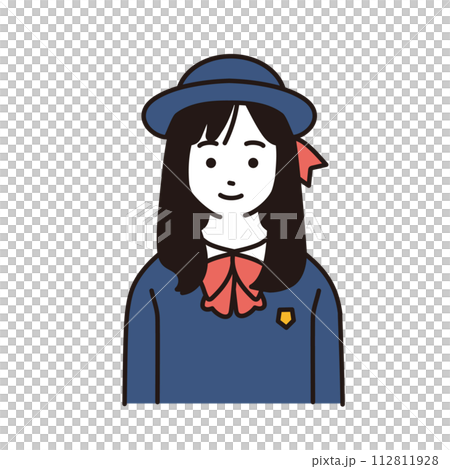 制服を着た小学生のシンプルなイラスト　正面向き上半身　 112811928