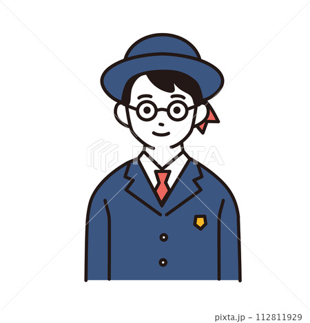 制服を着た小学生のシンプルなイラスト　正面向き上半身　 112811929