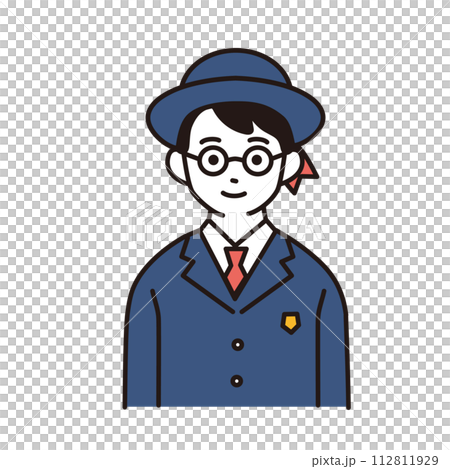 制服を着た小学生のシンプルなイラスト　正面向き上半身　 112811929