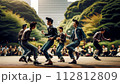 AI-generated content. Joyful Rockabilly Greasers dancers with Spectators in Harajuku, Tokyo 112812809