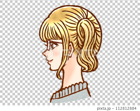 金髪ツインテールのかわいい大人女性の横顔イラスト素材 112812884