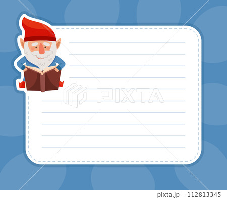 Note Card with Fantastic Gnome Character in Red Pointed Hat Vector Set 112813345