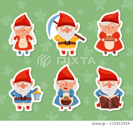 Fantastic Gnome Character in Red Pointed Hat Vector Set 112813354