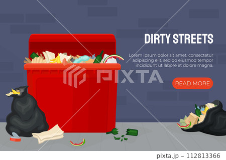 Street Trash and Garbage Banner Design with Container Vector Template Street Trash and Garbage Banner Design with Container Vector Template 112813366