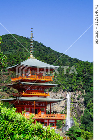 Nachi, Japan at the pagoda of Seigantoji and Nachi no Taki waterfall. Nachi, Japan at the pagoda of Seigantoji and Nachi no Taki waterfall. 112814041