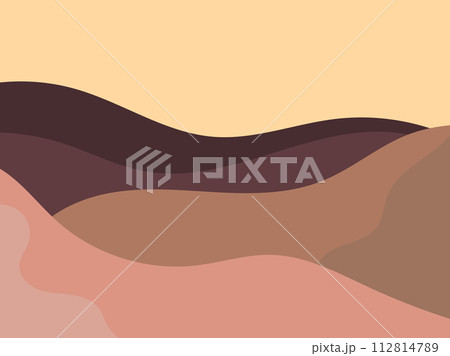 Wavy landscape in a minimalistic style. Landscape with hills. Boho decor for prints, posters and interior design. Mid Century modern decor. Trend style. Vector illustration 112814789