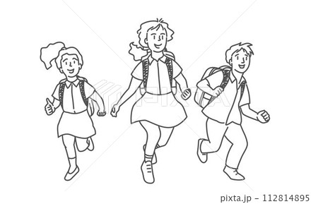 Three children are running and smiling 112814895