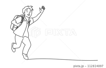 A boy is running with a backpack on 112814897