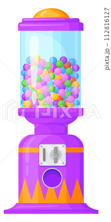 Gumball machine. Cartoon kid game with sweet candies 112816127