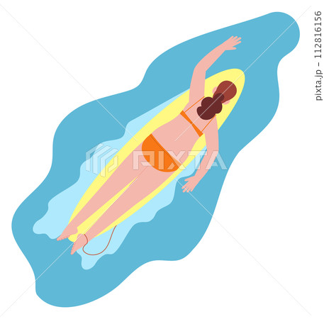 Woman swimming on wooden board. Summer leisure activity 112816156
