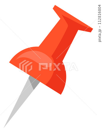 Pushpin icon. Red plastic thumbtack cartoon symbol Pushpin icon. Red plastic thumbtack cartoon symbol 112816804