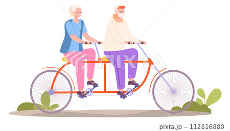 Old man and woman on bicycle together. Summer activity 112816880