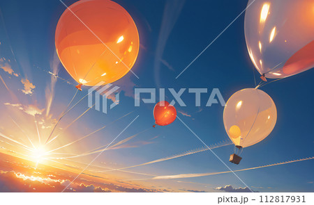 空に浮かぶ風船のイラスト素材 [112817931] - PIXTA