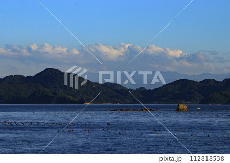 夏の瀬戸内の景色　青い海と消えゆく島ホボロ島 112818538