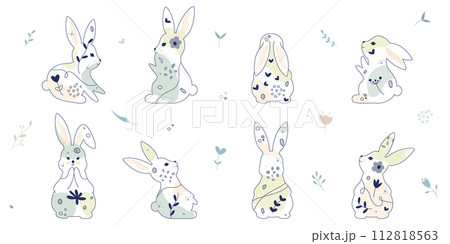 Easter Rabbits set in Boho style Easter Rabbits set in Boho style 112818563
