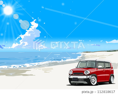 海辺を走る赤い車 112818617