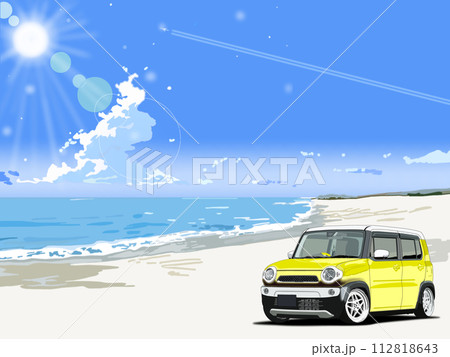 海辺を走る黄色い車 112818643