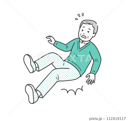 転倒して尻もちをつく高齢男性のイラスト 112819117