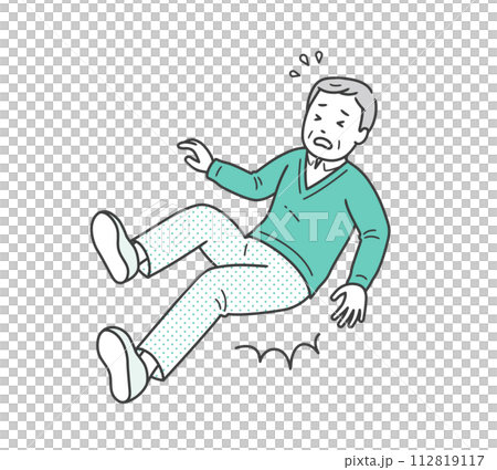 転倒して尻もちをつく高齢男性のイラスト 112819117
